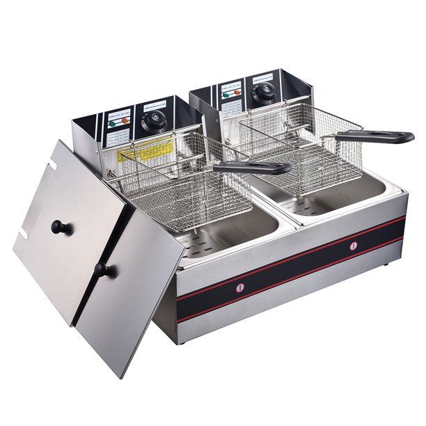 24L 5000W Electric Countertop Deep Fryer Dual Tank Basket for