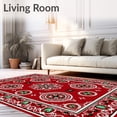 thumbnail image 2 of ODIKA 2'x3' Machine Washable Non-Slip Area Rug, Festive Holly Leaves Interlocking Medallion with Vintage Flair High Traffic Rug, Red, 615109, 2 of 7