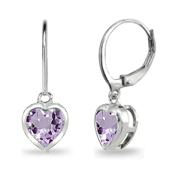 Amethyst 6mm Heart Bezel-Set Dainty Dangle Leverback Earrings in Sterling Silver