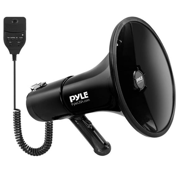 Lightweight and Portable Hand-Grip Type Megaphone - MIC/TALK/SIREN/WHISTLE/RECORD240s,12V Lithium Battery, USB/SD/AUX/BT, 100Watts, (Black)