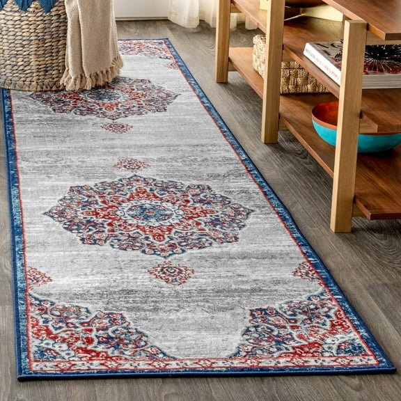 JONATHAN Y MODERN PERSIAN 2 x 8 Runner Rug, Vintage Moroccan Medallion - Navy/Red, MDP103A-28