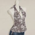 thumbnail image 4 of oqasdz Tank Tops for Women Elegant Sleeveless Halter Neck Tie Backless Ruffle Print Cropped Top Fashion Clothing Casual Summer,Grey,S, 4 of 4