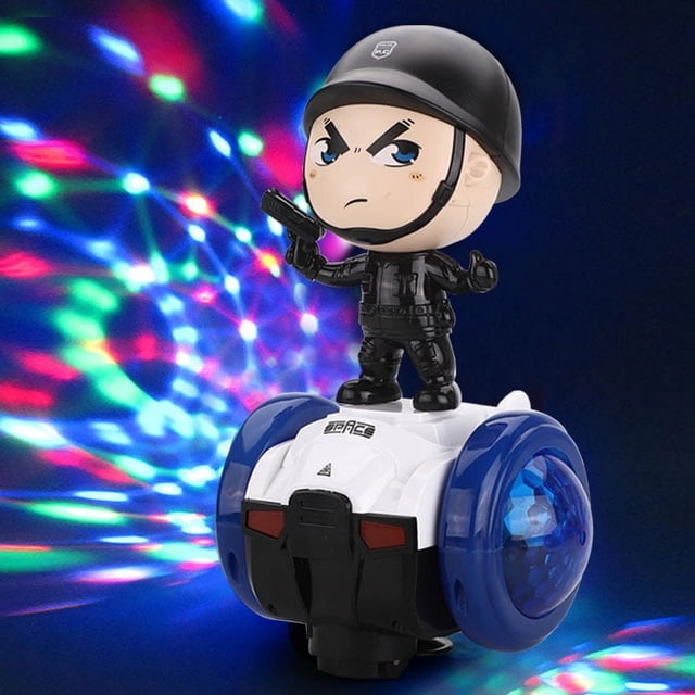 Coche de equilibrio para niños, juguete giratorio con luz y música, coche de policía