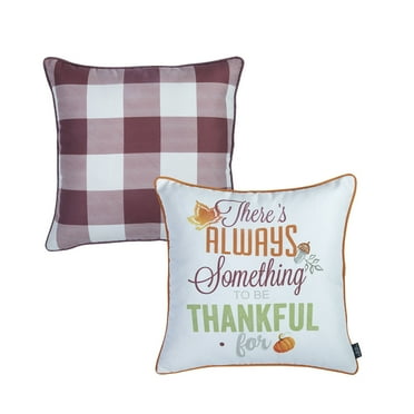Decorative Fall Thanksgiving Throw Pillow Cover Set of 2 Plaid & Quote 18 in. x 18 in. Yellow & Orange Square for Couch, Bedding