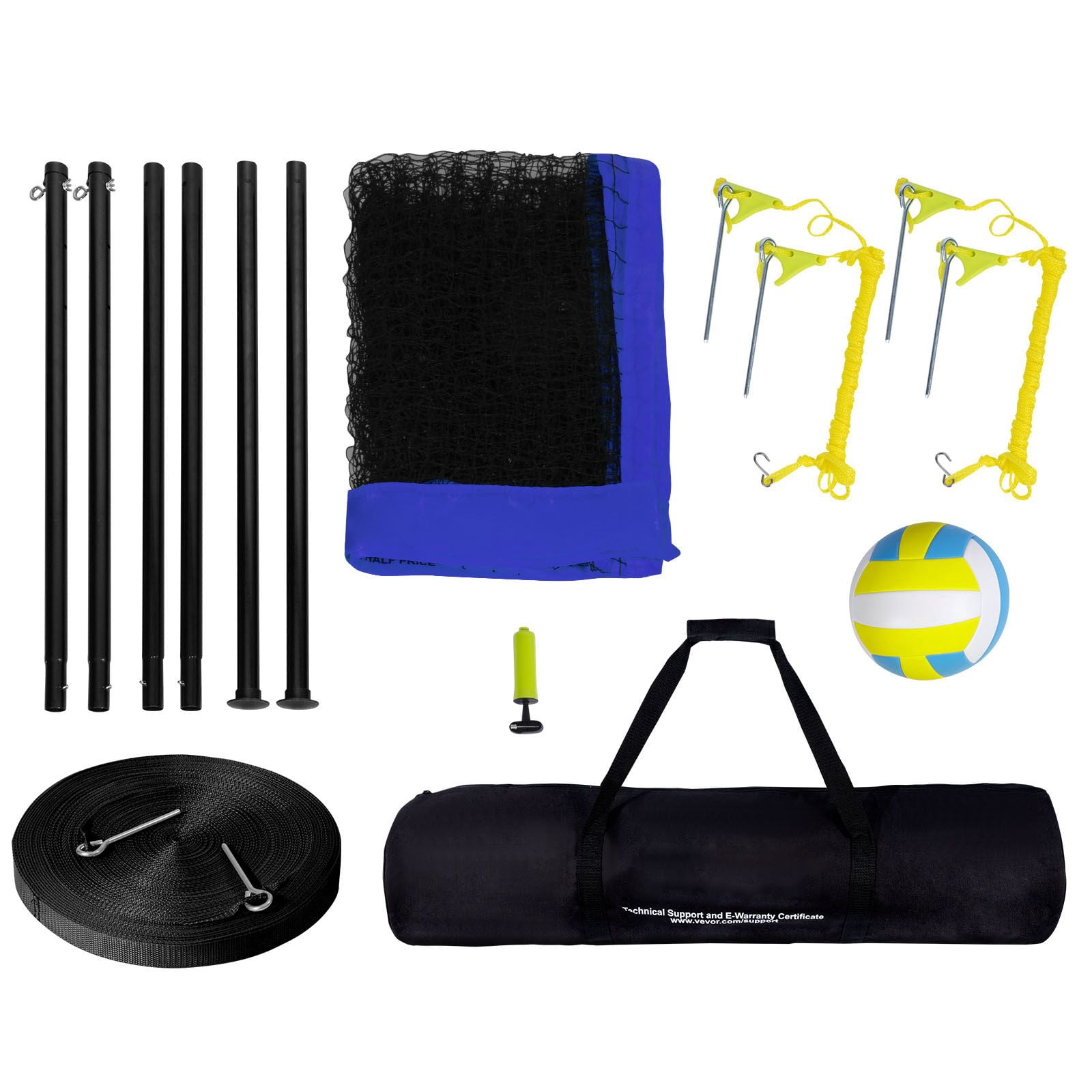 convenient Volleyball Net System, Adjustable Steel Poles, Heavy  Net, PVC Ball, Pump & Bag for Backyard Beach Lawn