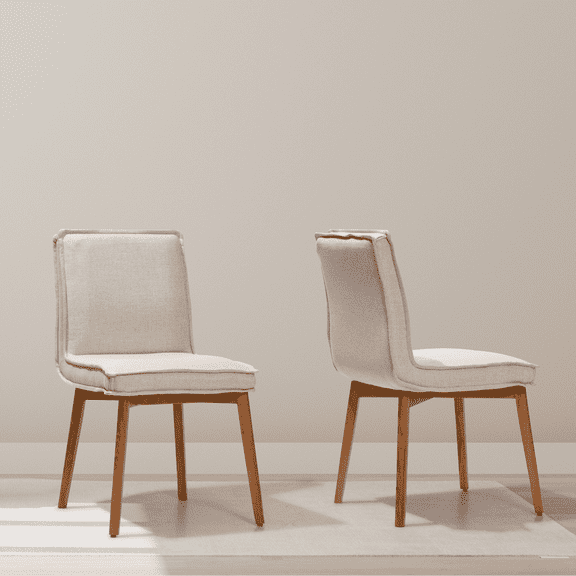 Tura Dining Chair Set of 2 Walnut Finish Upholstered Performance Fabric Dining Chair Accent Side Chair Dining Room Living Room Bedroom Restaurant Coffee Shop Easy Assembly