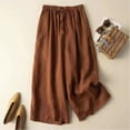 thumbnail image 4 of MDUKONU Women's Vintage Linen Pants Solid Color Linen Blend Non See-Through Brown M, 4 of 4