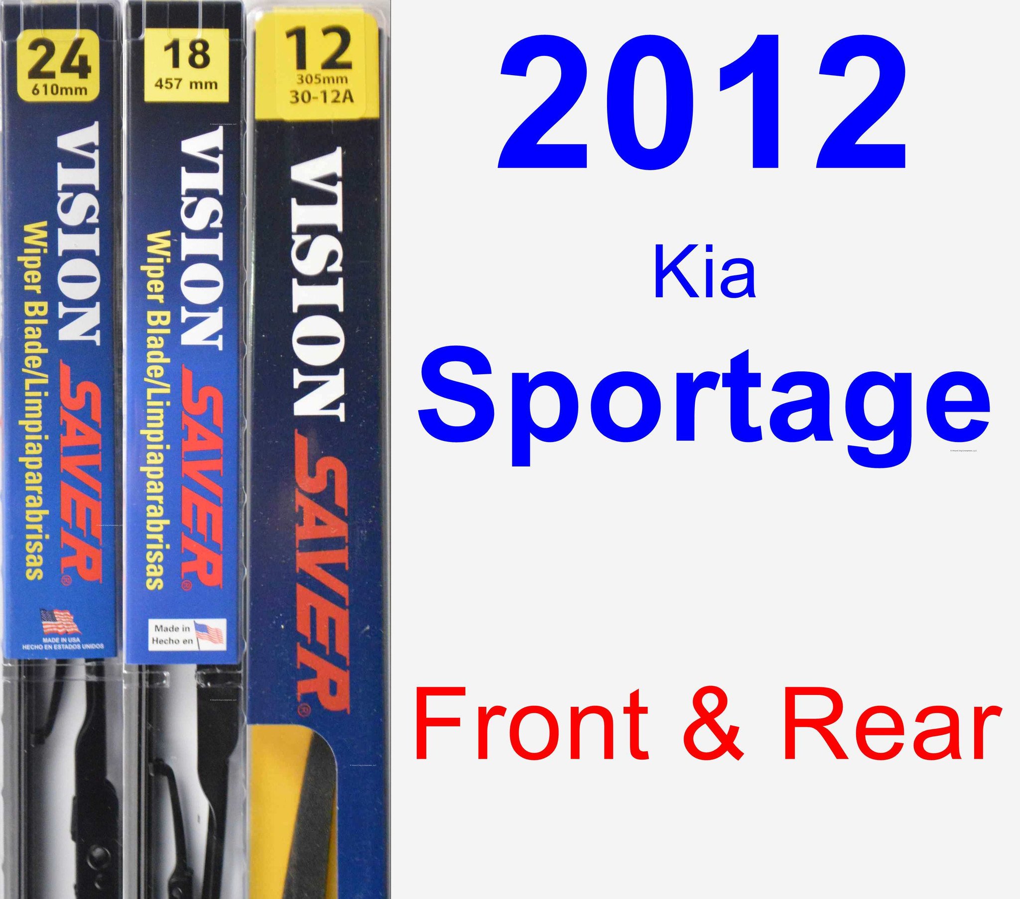 2012 Kia Sportage Wiper Blade Set/Kit (Front & Rear) (3 Blades) Rear