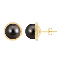 Rosec Jewels Real Tahitian Pearl Solitaire Stud Earrings with Screw Back - 8 mm - AAA Quality, 10K Yellow Gold