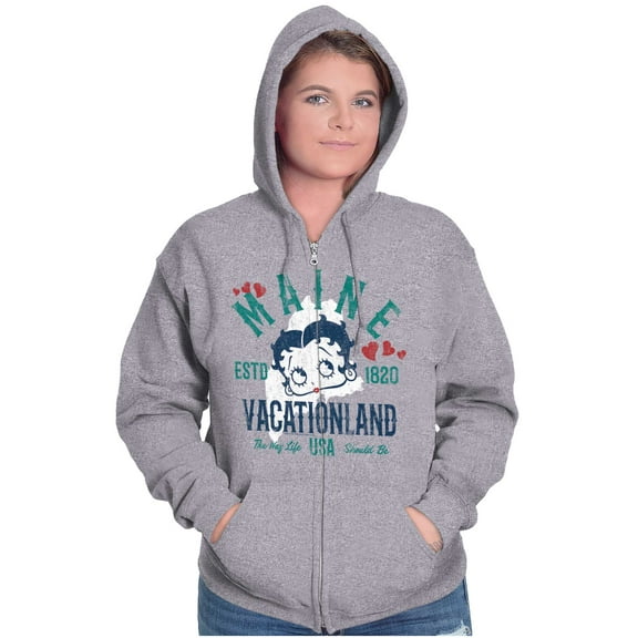 Retro Betty Boop Maine State Outline Zip Hoodie Sweatshirt Women Brisco Brands L