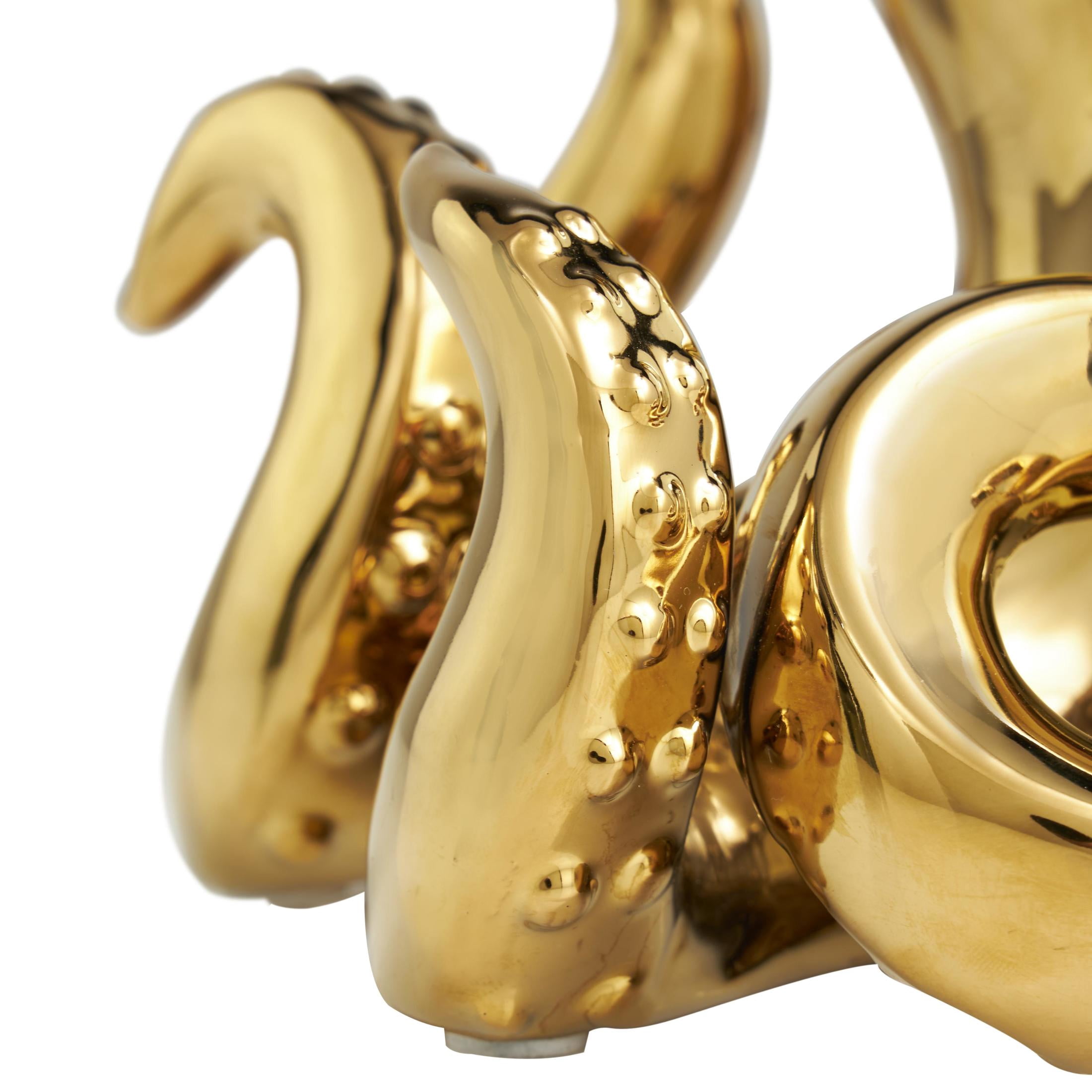 12" x 7" Gold Ceramic Octopus Sculpture with Textured Tentacles, by DecMode