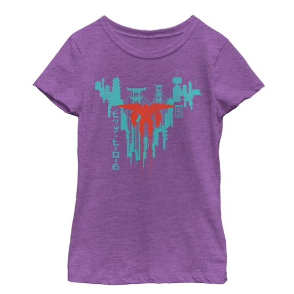 Girl's Big Hero 6 San Fransokyo Baymax Flight  Graphic Tee Purple Berry X Large