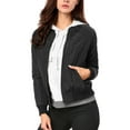 thumbnail image 3 of INSPIRE CHIC Women's Stand Collar Zip Up Raglan Sleeves Bomber Quilted Jacket M Black, 3 of 7