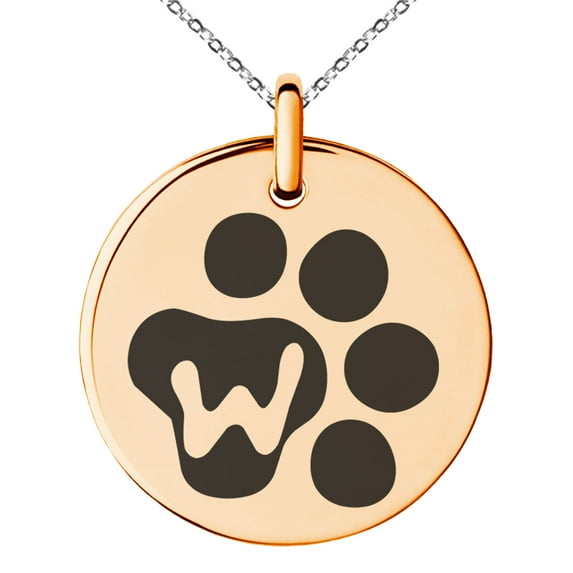 Stainless Steel Letter W Initial Cat Dog Paws Monogram Engraved Small Medallion Circle Charm Pendant Necklace