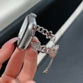 thumbnail image 2 of Dwitch Elegant Floral Chain Metal Watch Band for iWatch Series 10/9/8/7/6/5/4/3/2/1/SE Women, Adjustable Metal Link Bracelet Strap with Crystal Petal Charms fit 38mm 40mm 41mm 42mm Band,Silver, 2 of 6