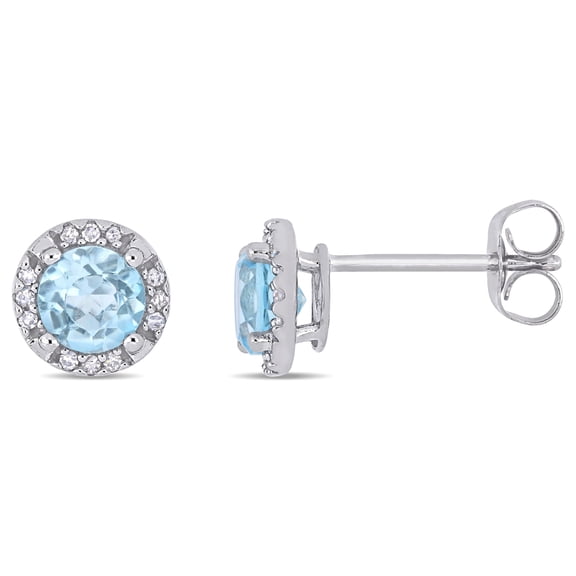 Everly Women’s 1ct TGW Sky Blue Topaz and Diamond Accent 10k White Gold Halo Stud Earrings