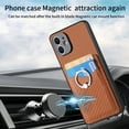 thumbnail image 3 of Carbon Fiber Patterned Case for iPhone 12, Wallet case with [360°Rotation Ring Kickstand] Credit Card Holder,PU Leather Shockproof Cover Women Men For iPhone 12, Brown, 3 of 8