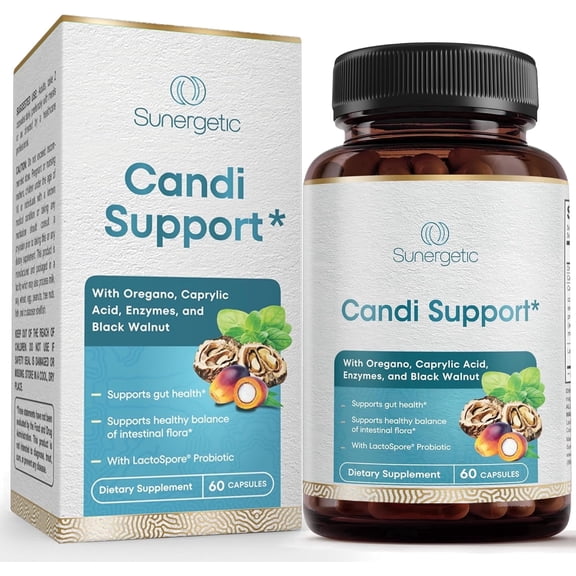 Sunergetic Candida Cleanse Capsules for Gut Health and Digestive Support, 60 Count
