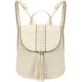 thumbnail image 1 of LHSHID Women Small Braid Tassels Straw Woven Backpack PU Leather Flap Drawstring Daypack Shoulders Bag, 1 of 7