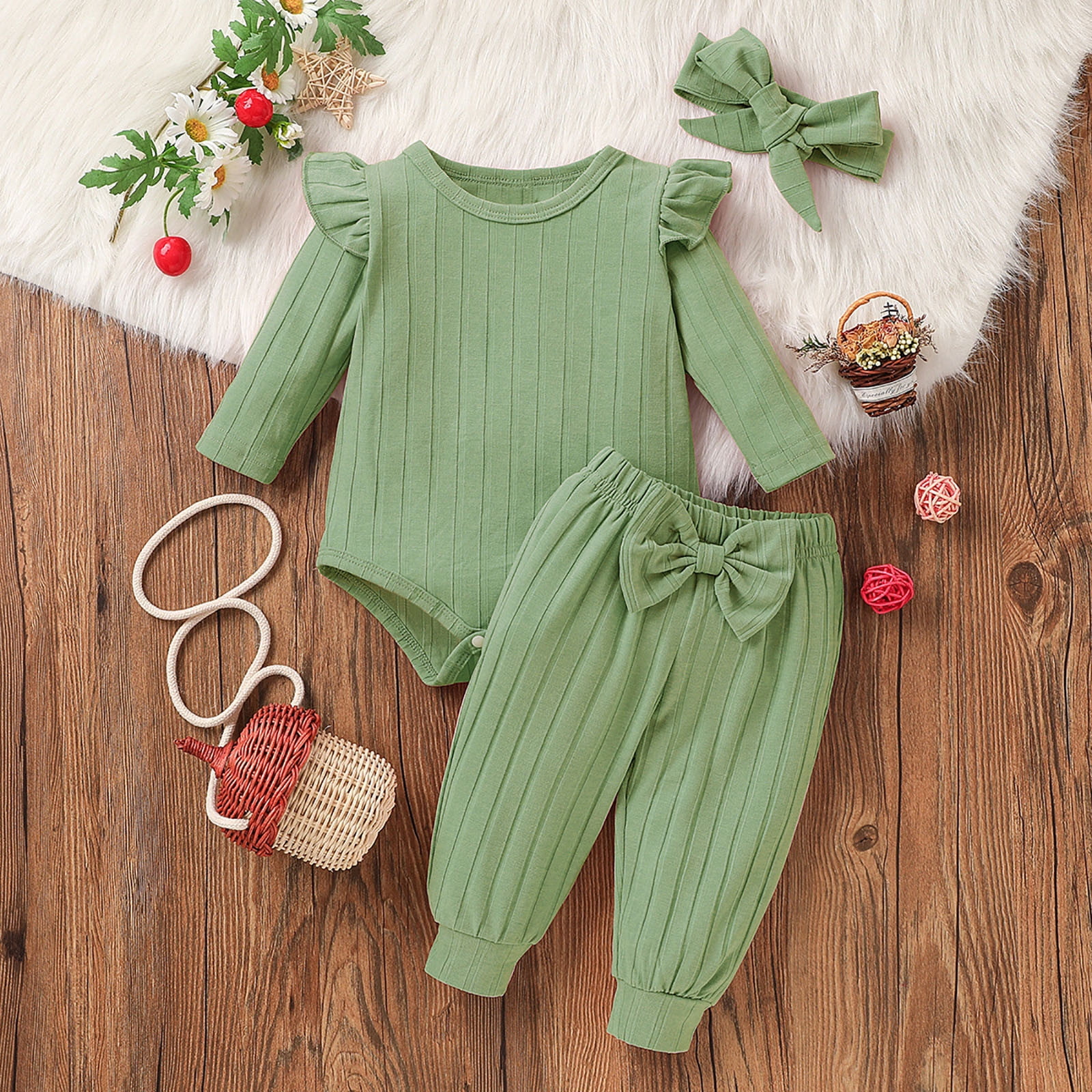 100% Cotton Solid Bowknot Decor Long-sleeve Baby Romper