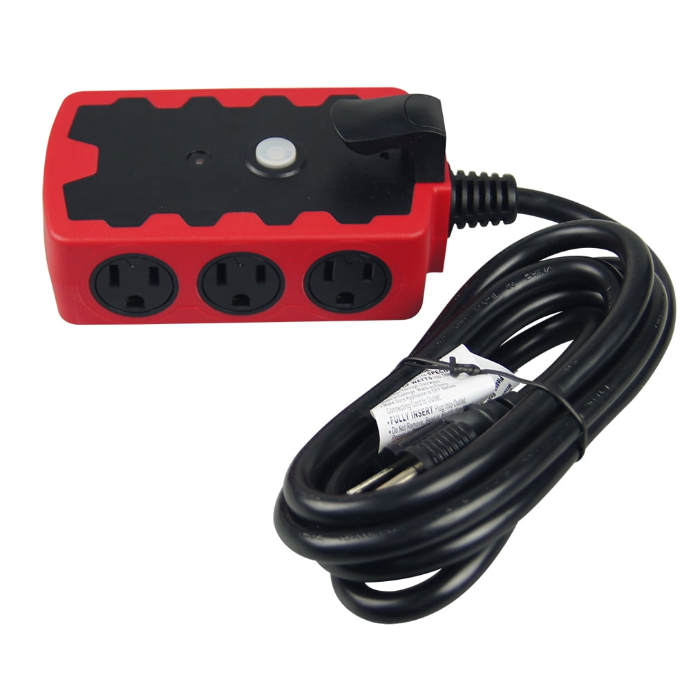 Hyper Tough Outdoor 6-Outlet 6ft Extension Cord Hub, Red/Black