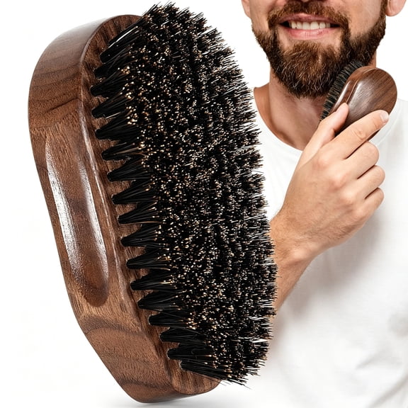 ACDANC 4.2-Inch Beard Brush,100% Natural Boar Bristle with Black Walnut Wood Ergonomic Handle,Men’S Mustache Brushes for Smoothing&Styling