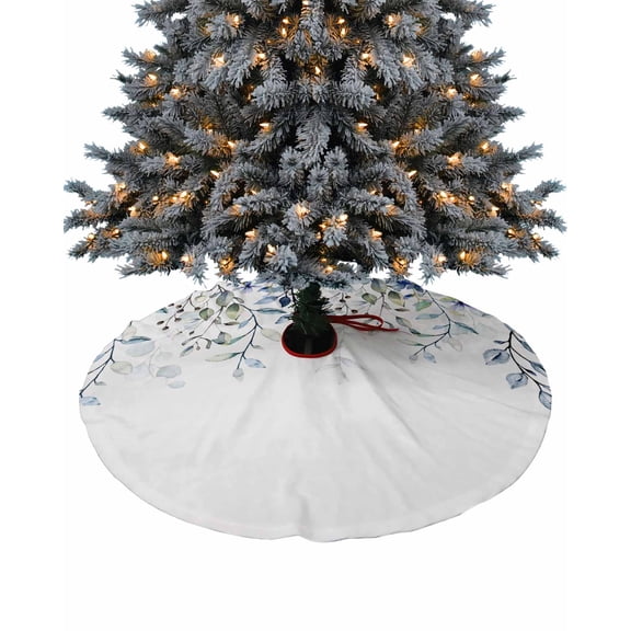 Blue Spring Floral Christmas Tree Skirt 48 Inches Large Christmas Skirt Tree, Elegant Botanical Summer Flowers Tree Skirt Christmas Decorations for Fireplace Party Holidays Indoor Outdoor