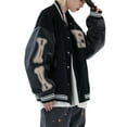 thumbnail image 3 of Franhais Women Oversized Baseball Jackets, Leather Long Sleeve Bone Letter Embroidery Jackets, 3 of 7