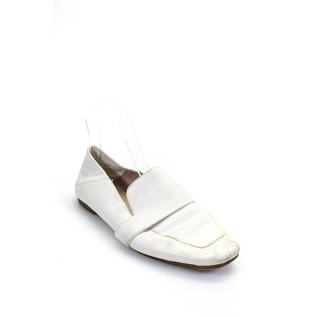 

Pre-owned|Stuart Weitzman Womens Patent Leather Square Toe Loafers Ivory White Size 8