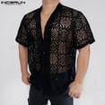 thumbnail image 5 of INCERUN Tops 2024 estilo coreano nueva moda para hombres camisas a cuadros sexis de tracería ropa de calle de verano blusa de solapa de manga corta para hombre S-5XL, 5 of 5