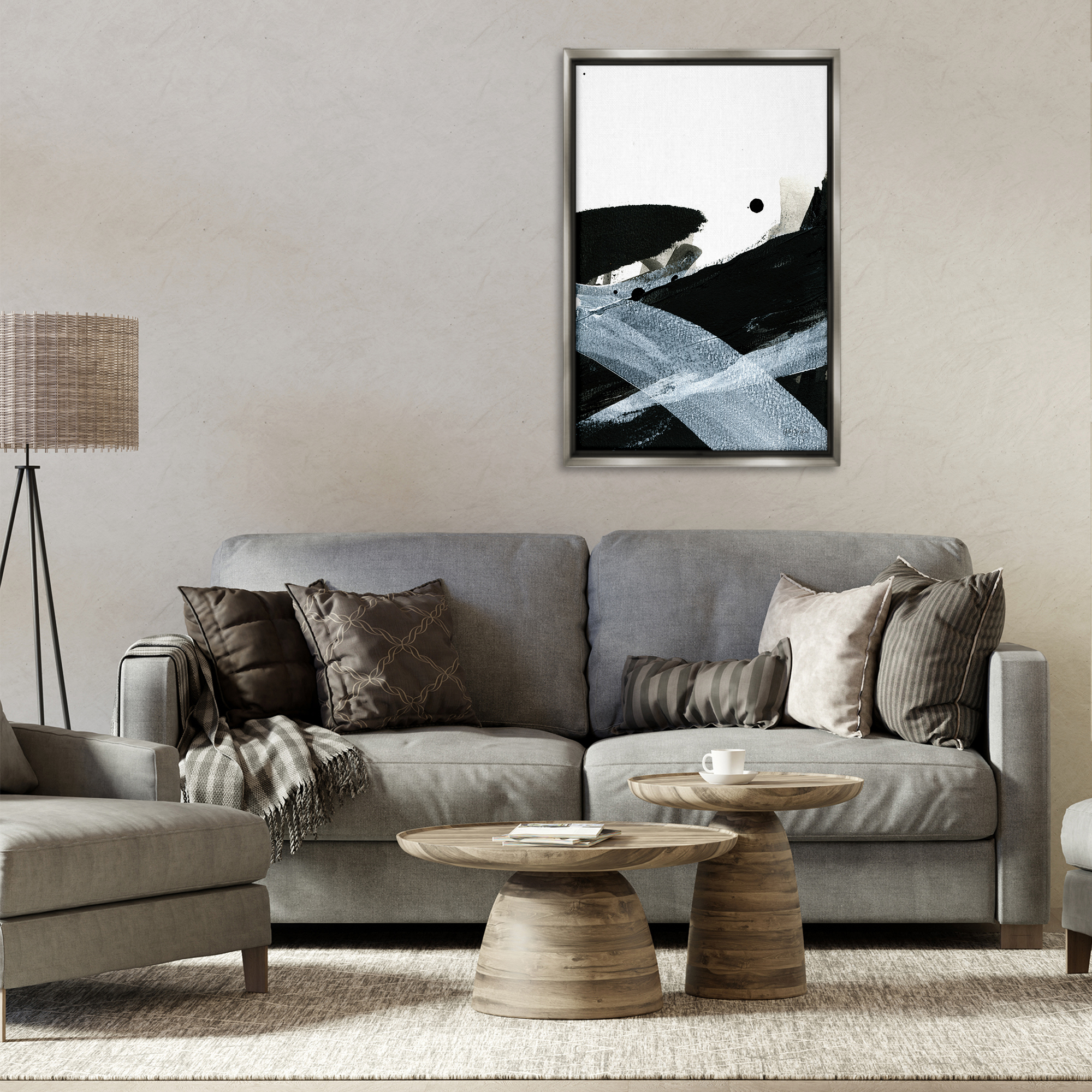 Stupell Industries Bold Gradient Movement Abstract Painting Gray Floater Framed Canvas Art Print Wall Art, 21 x 31