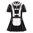 thumbnail image 2 of iiniim Women's French Maid Halloween Cosplay Outfits Shiny Leather Tutu Dress Clubwear Black M, 2 of 7