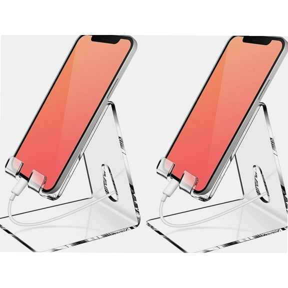 2 Pack Acrylic Cell Phone Stand Clear Phone Stand for Desk Portable Phone Holder Compatible with Phone 13 Pro Max, Switch, Android Smartphone, Pad, Tablet, Home Office Desk Accessories