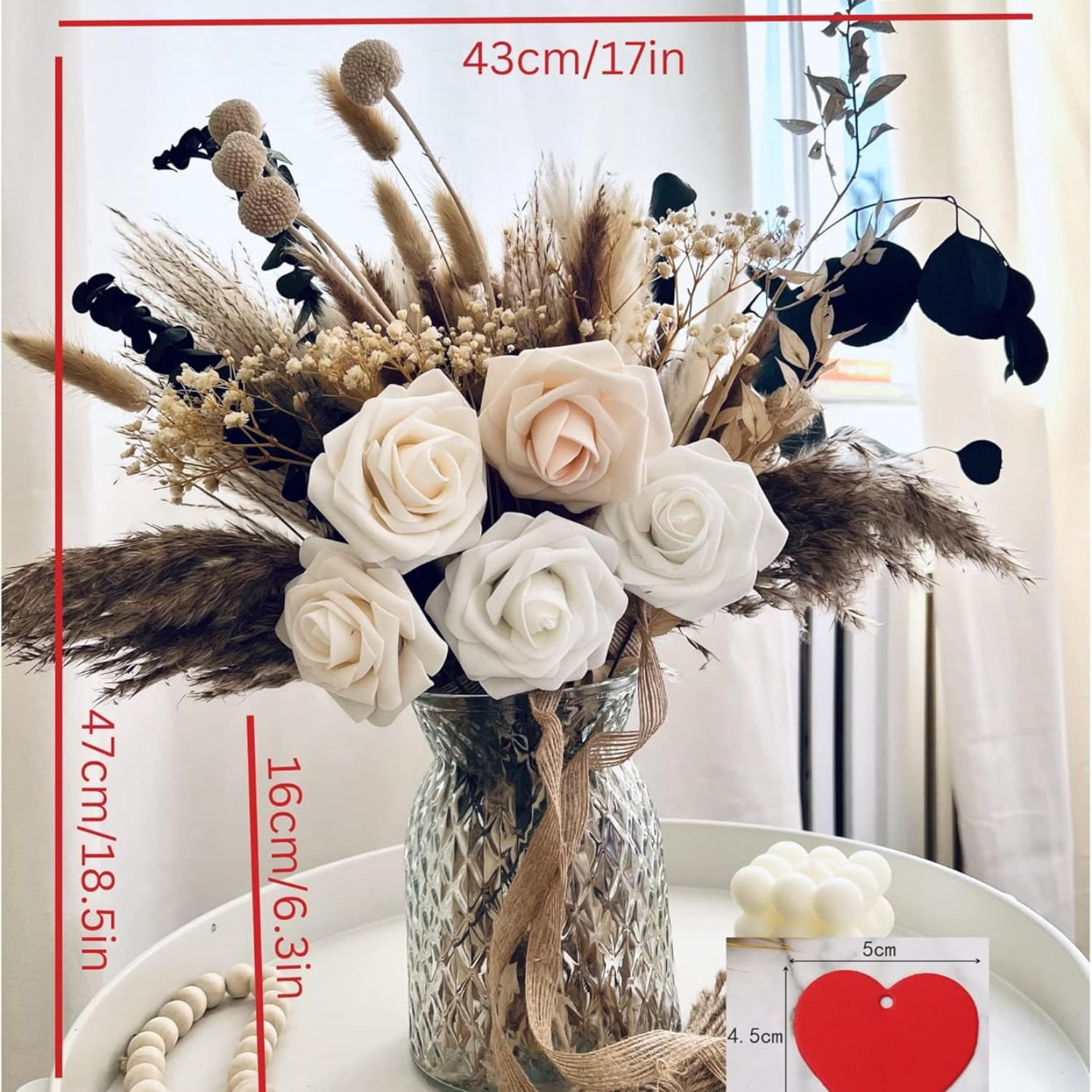Artificial Flowers Arrangement, Dining Table Centerpiece Decorations, Fake Flowers in Vase, Dried Pampas Grass Floral Centerpieces, Coffee Table Decor