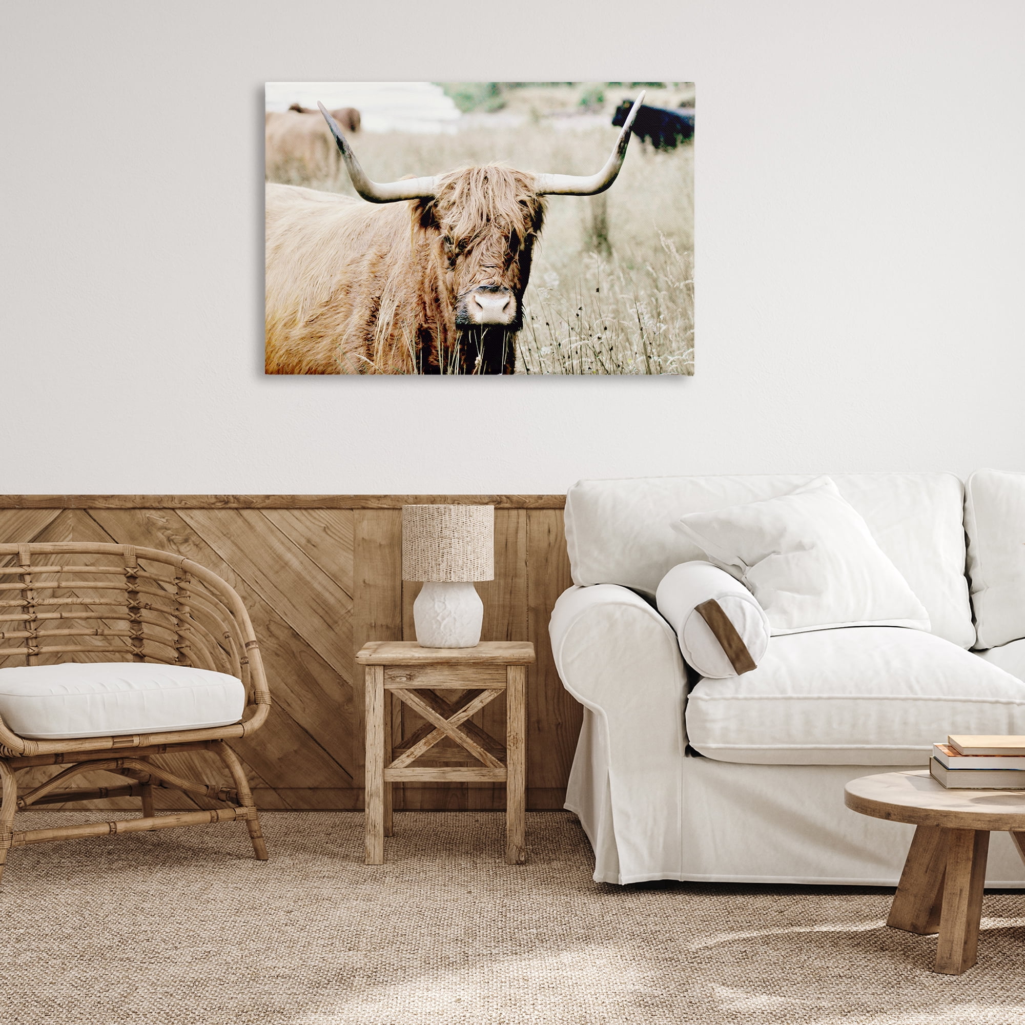 Stupell Industries Highland Cattle in Field Animals & Insects Photography Gallery Wrapped Canvas Art Print Wall Art, 36 x 24