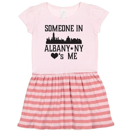 

Inktastic Albany New York Skyline Someone Loves Me Gift Toddler Girl Dress