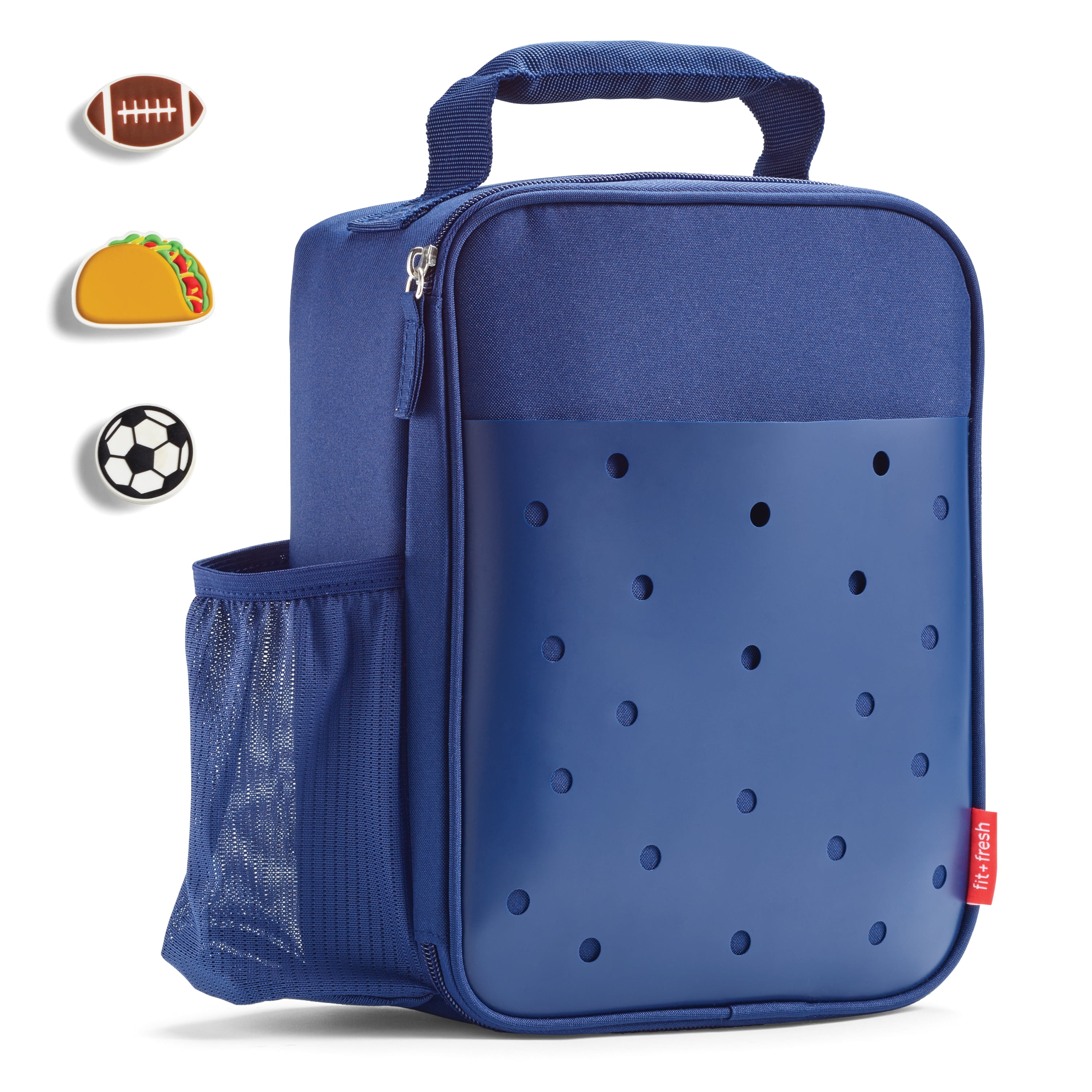 Fit + Fresh DIY Kids Insulated Lunch Bag, Includes 6 Shoe Charms, Blue