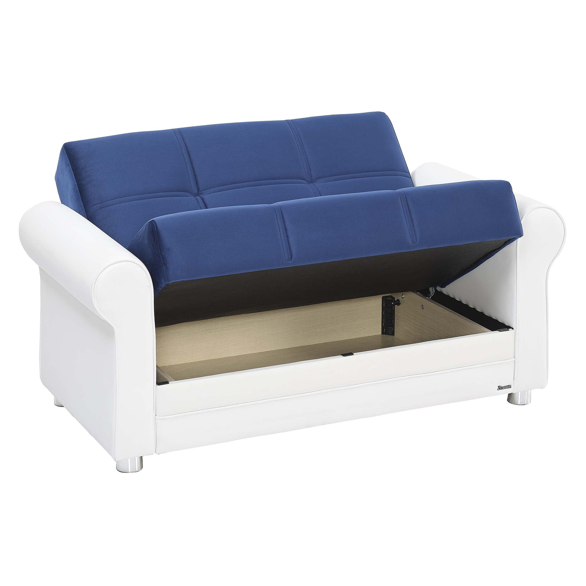 Ottomanson Convertible Sleeper Loveseat with Hidden Storage, Firm Seating, Blue