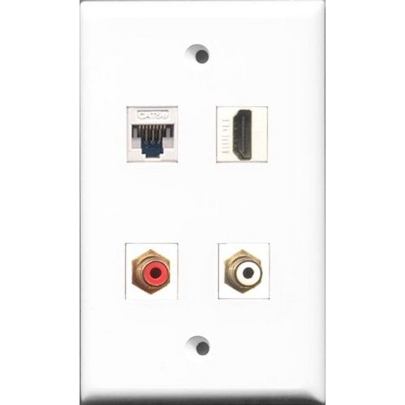 RiteAV - 1 Port HDMI and 1 Port RCA Red and 1 Port RCA White and 1 Port Cat5e Ethernet White Wall Plate