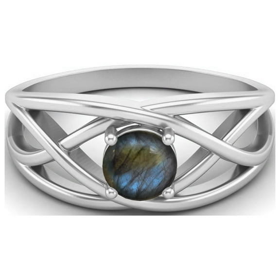 0.50 Ctw Round Labradorite Crossover Shank 925 Sterling Silver Mother's Day Gift Ring