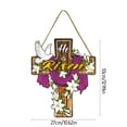 thumbnail image 3 of Taotanxi Easter He He Is Risen Wreath for Front Door Decor Religious Easter Decoration Wooden Egg Rabbit Cross Door Sign Hanging Sign Christian Floral Decor for Party Supplies(Cross Style), 3 of 6