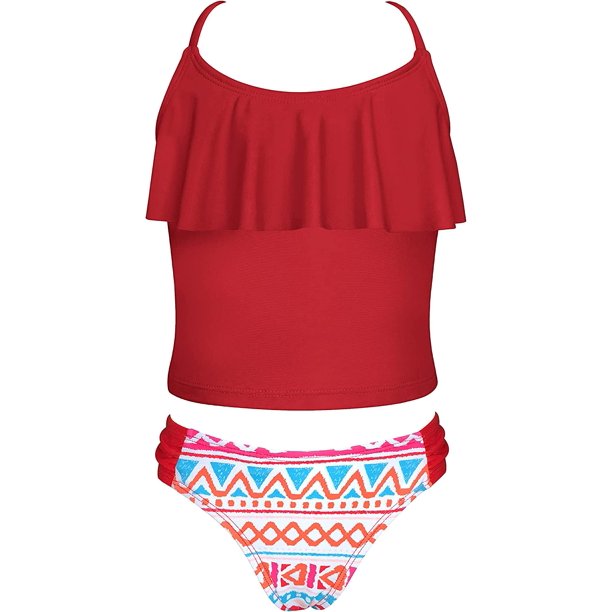 Niña Trajes De Baño De Impresión Floral con Volantes De Cintura Baja Amarilla 6 Años Amarilla 6 Años Xishao ropa