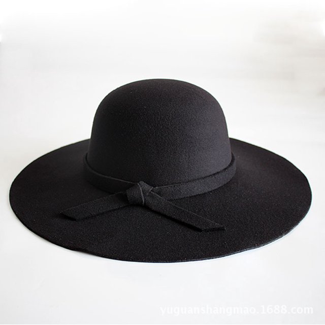 JM Sombrero de fieltro de lana para mujer y niña, sombrero de bombín de ala ancha, elegante sombrero flexible JM