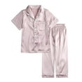 thumbnail image 2 of Kids Boys Girls Pajama Sets Silk Satin Button Down Shirt Top and Pants Set Infant Baby Sleepwear, 2-Piece, Size 6M-13Y, 2 of 9