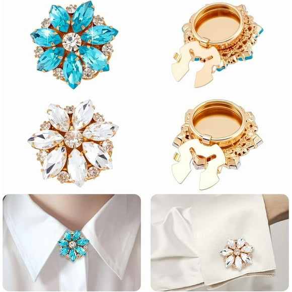 4 Pcs Rhinestone Buttons Cover 1.1inch Sleeve Flower Buttons Cover Detachable Shirt Button Clips for Dress Suit Tux Shirt Accessories Dark Turquoise