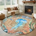 thumbnail image 2 of Jellyfish Coastal Round Area Rugs Collection 6', Summer Nautical Starfish Coral Brown Anchor Non Slip Indoor Circular Throw Runner Rug Floor Mat Carpet for Living Room Dining Table Bedroom Nursery, 2 of 9