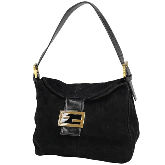 Pre-Owned Fendi Zucca Logo Shoulder Bag, One-Shoulder, Suede, Black, 26426, Women's