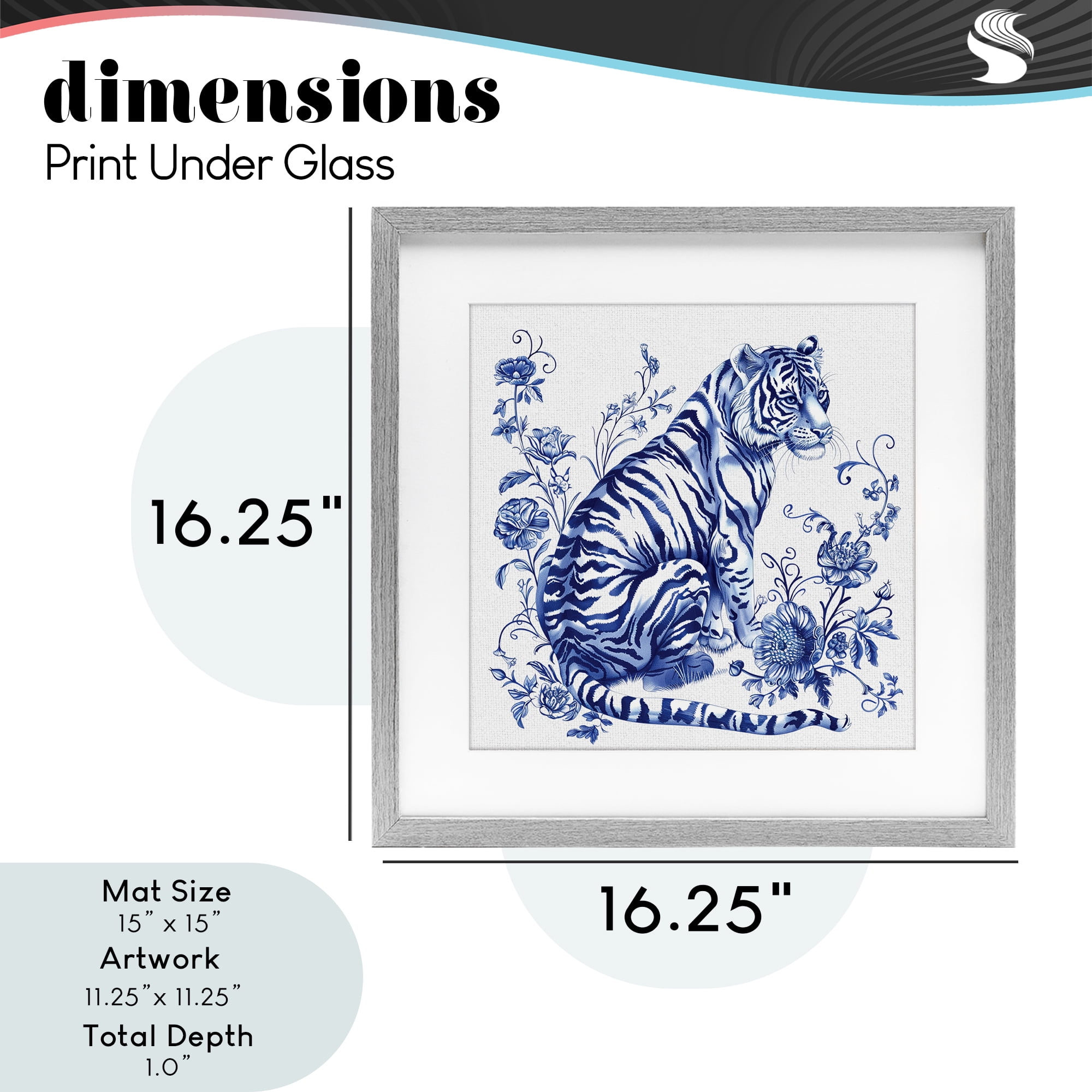 Traditional Ornate Floral Tiger Gray Framed Print Under Glass, design by Lettered and Lined