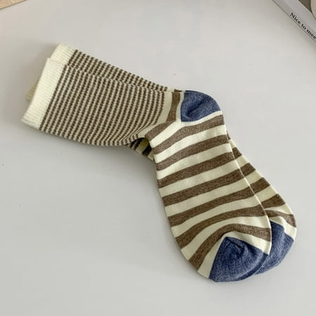 

6 pair Women Autumn And Winter Socks Mid Tube Stripe Socks Warm Socks Color Random