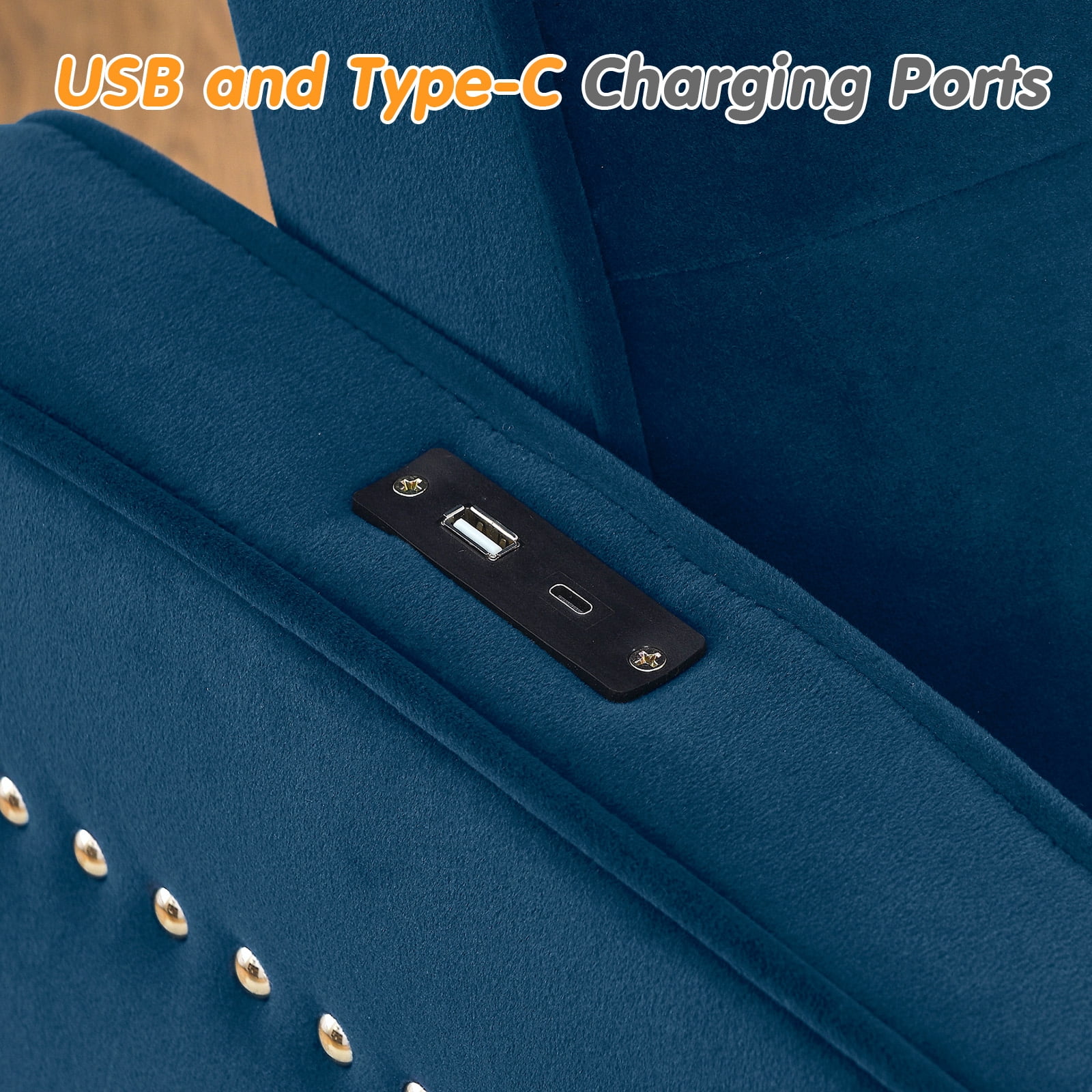 Lunale Loveseat Sleeper with USB/Type-C, Convertible Sleeper Sofa Bed for Living Room/Apt, Blue Velvet